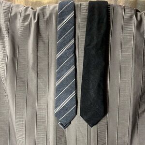 Reiss Neck Ties — solid black and blue striped.  Lot of 2.  Price includes both.